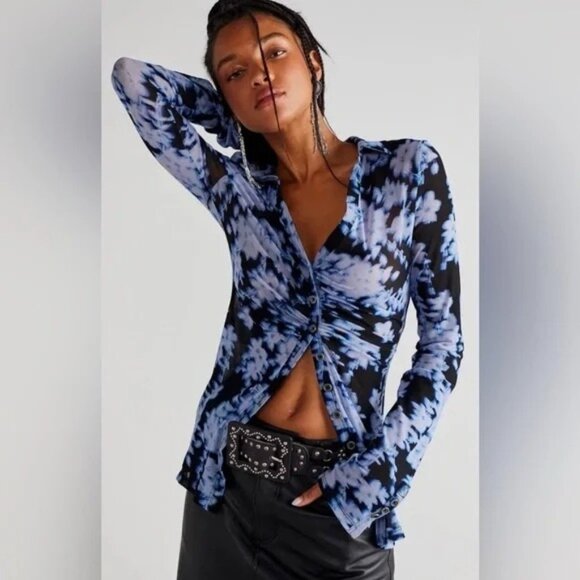 NWT Free People Onyx Indigo Combo Lucky Shirtee Womens size XL - Picture 1 of 12